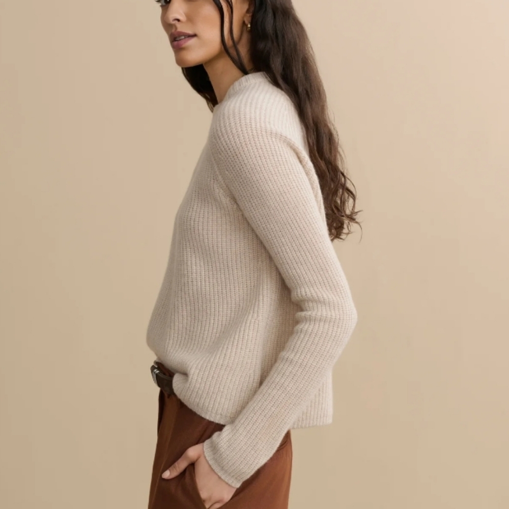 Jenni Kayne Cashmere Fisherman Sweater In Oatmeal M - Picture 15 of 16